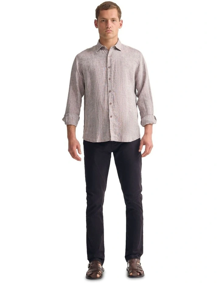 Cooper French Linen Long Sleeve Shirt in Bark image 1