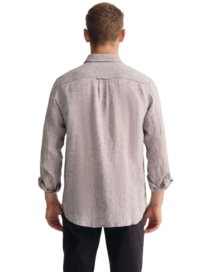 Cooper French Linen Long Sleeve Shirt in Bark image 2