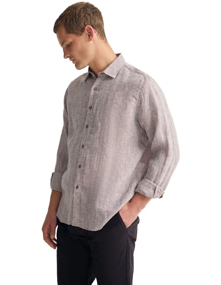 Cooper French Linen Long Sleeve Shirt in Bark image 3