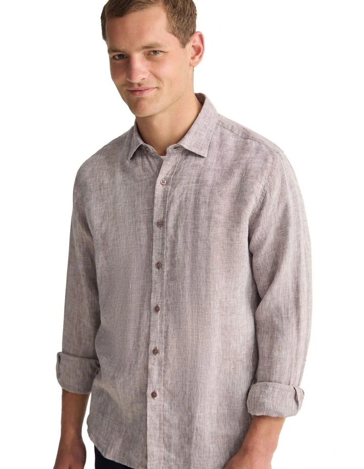 Cooper French Linen Long Sleeve Shirt in Bark image 4
