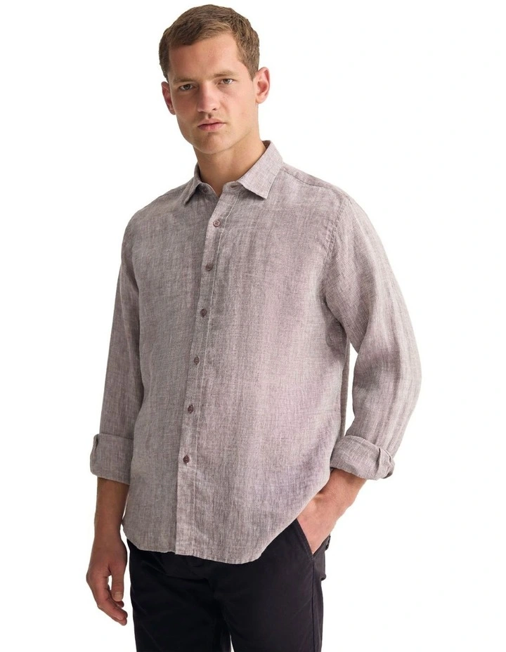 Cooper French Linen Long Sleeve Shirt in Bark image 5