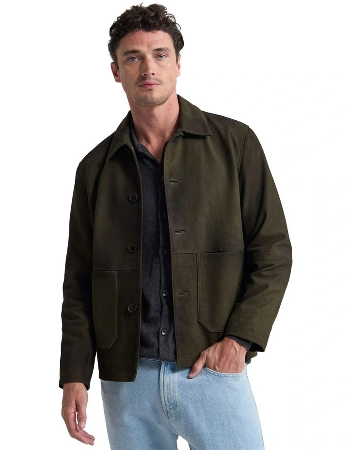 Harry Goat Suede Jacket in Olive image 1