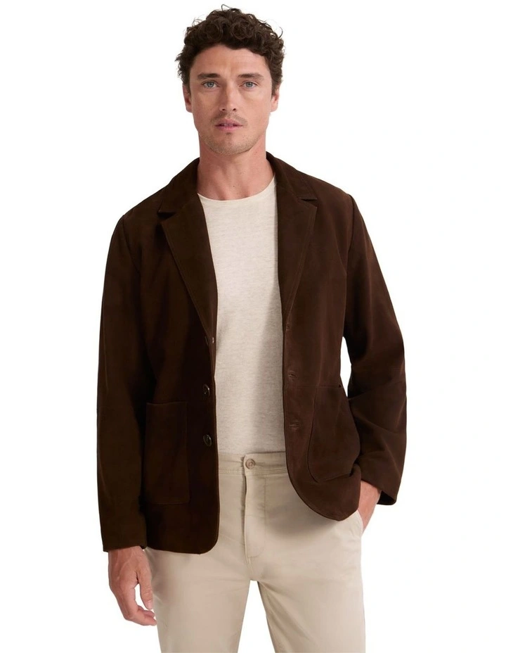 Maddox Suede Blazer in Chocolate image 1