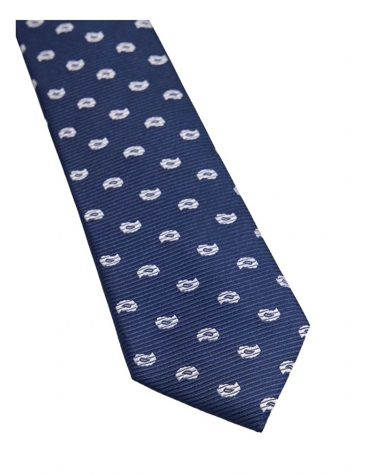 Ryan Paisley Silk Tie 7cm in Navy image 2