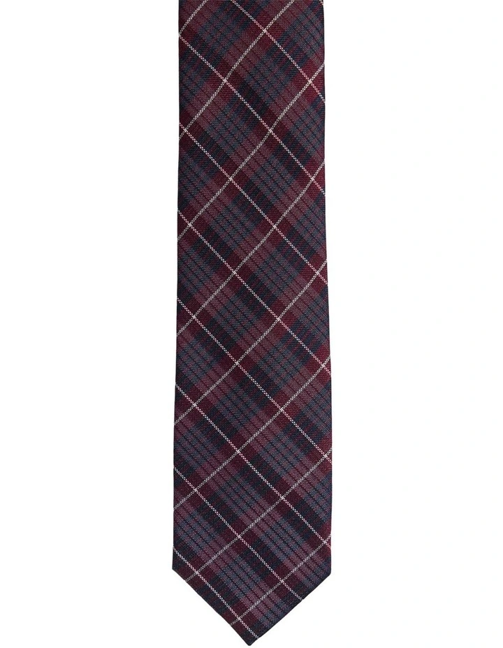 Baird Check Silk Tie 7cm in Wine image 1