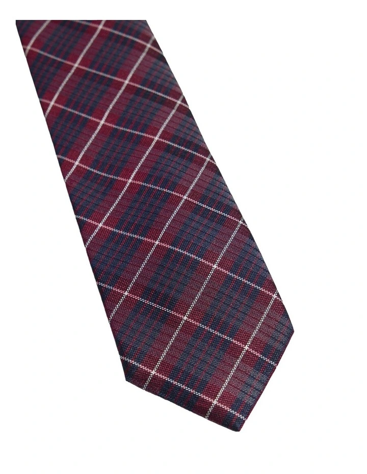 Baird Check Silk Tie 7cm in Wine image 2