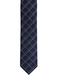 Malcolm Check Silk Tie 7cm in Navy