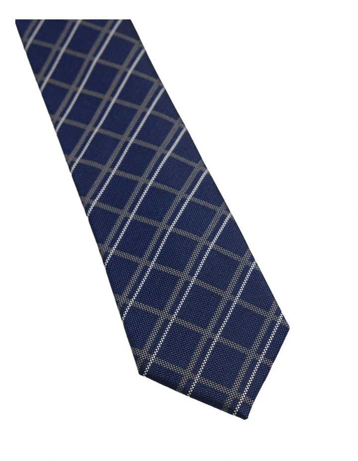 Malcolm Check Silk Tie 7cm in Navy image 2