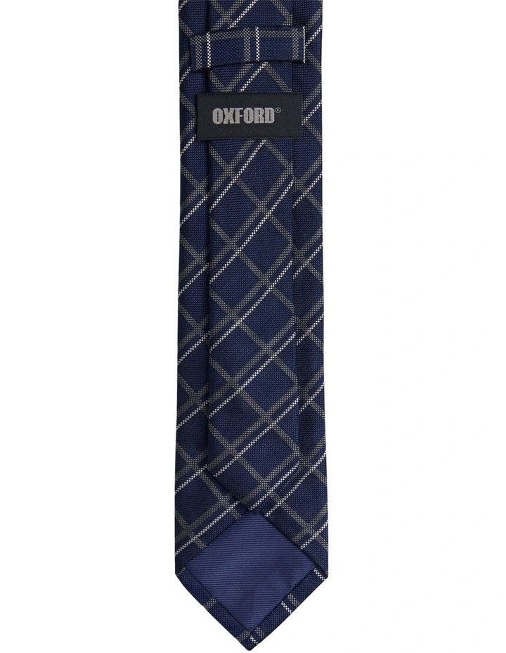 Malcolm Check Silk Tie 7cm in Navy image 3