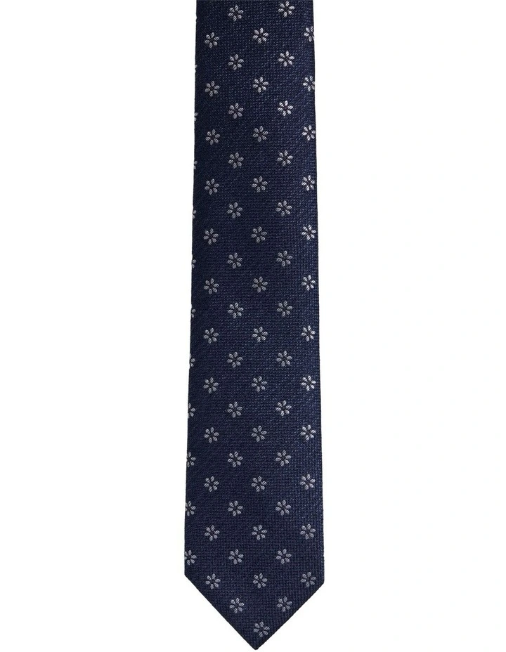 Isaac Ditsy Silk/Wool Tie 7cm in Navy image 1