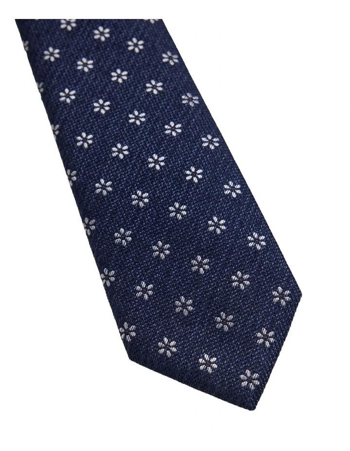Isaac Ditsy Silk/Wool Tie 7cm in Navy image 2