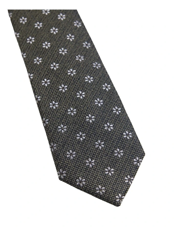 Isaac Ditsy Silk/Wool Tie 7cm in Olive image 3