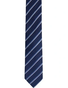Walker Stripe Silk Tie 7cm in Navy/Blue