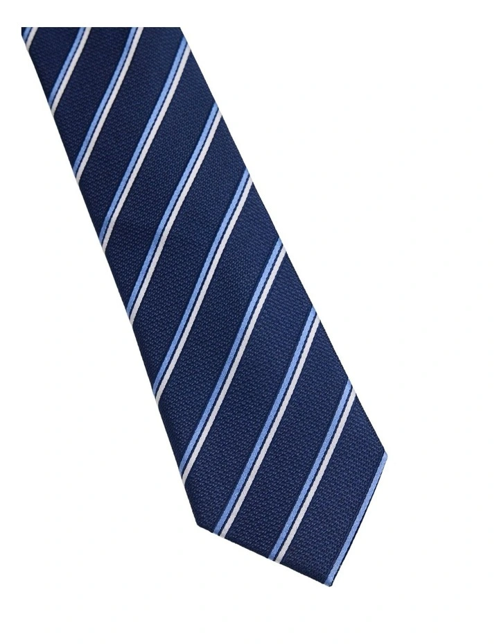 Walker Stripe Silk Tie 7cm in Navy/Blue image 2