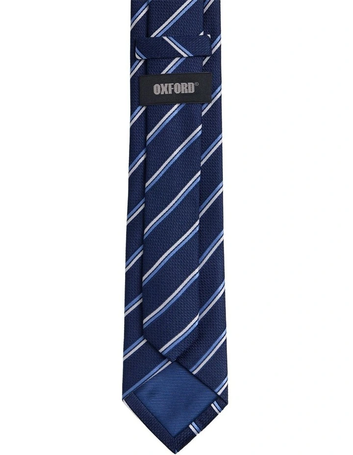 Walker Stripe Silk Tie 7cm in Navy/Blue image 3