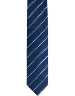 Walker Stripe Silk Tie 7cm in Navy/Green