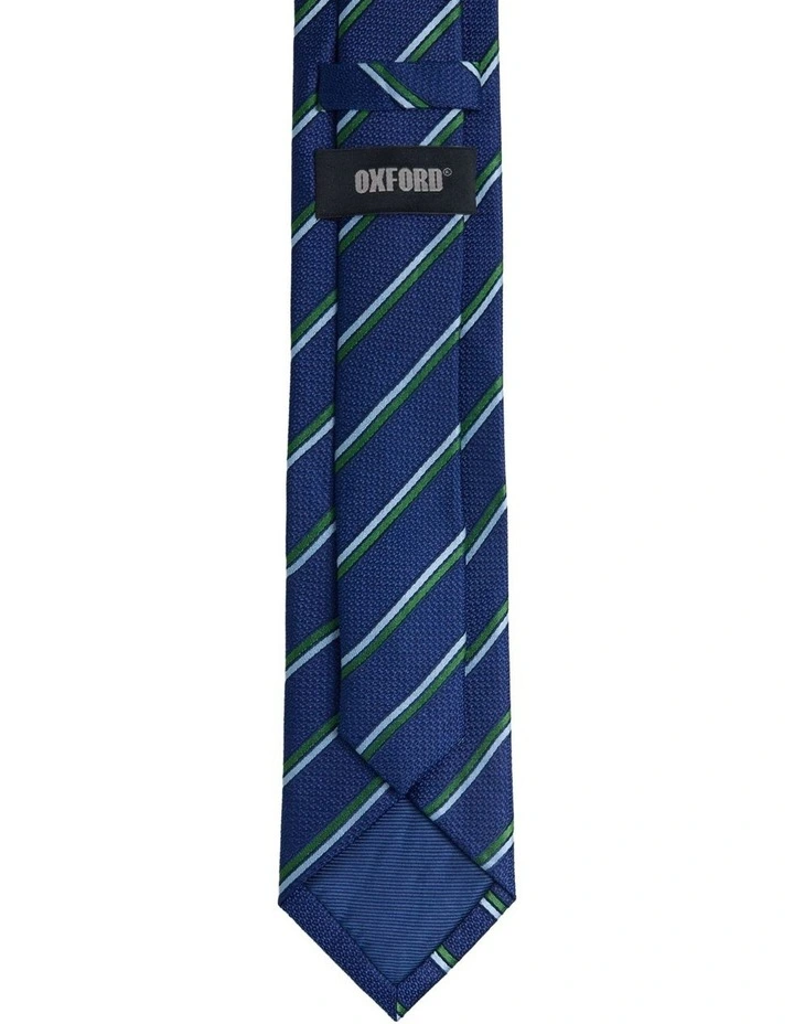 Walker Stripe Silk Tie 7cm in Navy/Green image 2