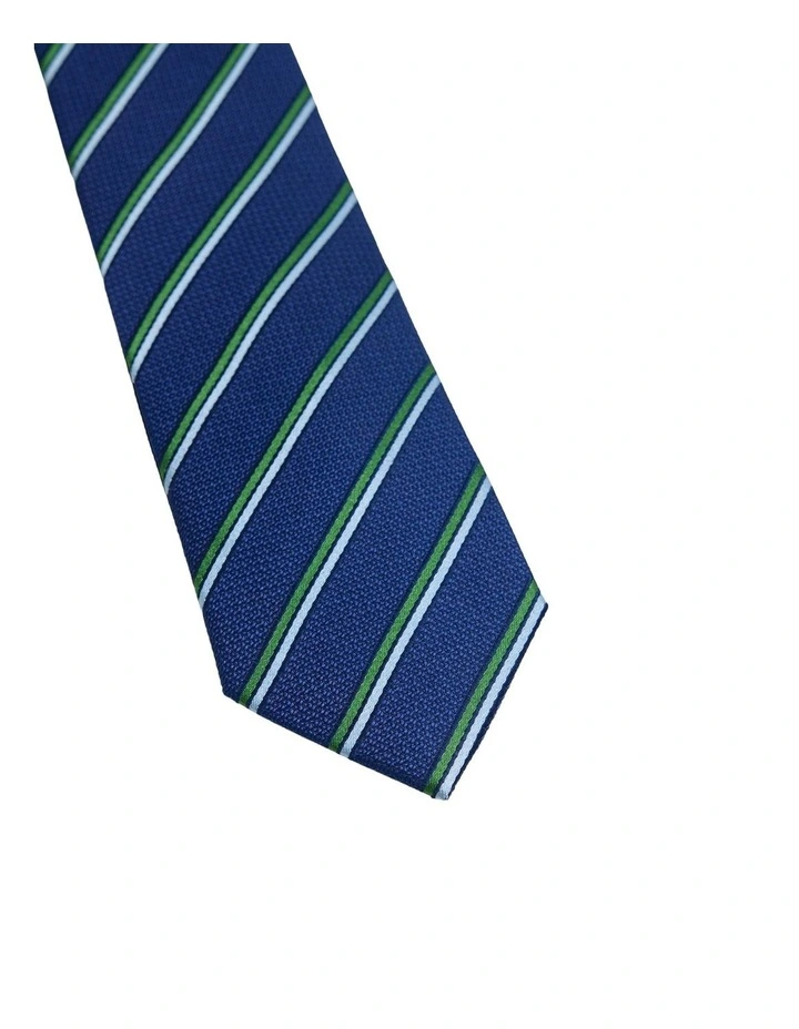 Walker Stripe Silk Tie 7cm in Navy/Green image 3
