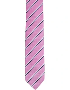 Walker Stripe Silk Tie 7cm in Pink