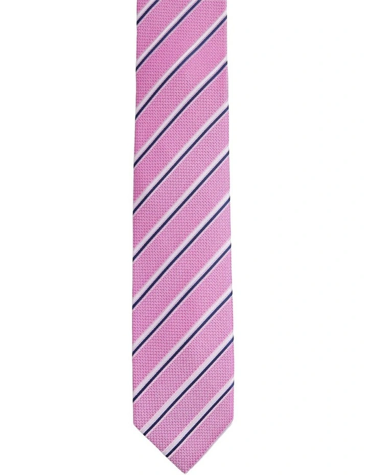 Walker Stripe Silk Tie 7cm in Pink image 1