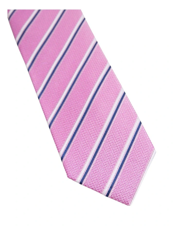 Walker Stripe Silk Tie 7cm in Pink image 2