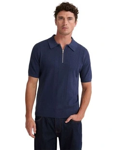 Remy Zip Neck Polo T-shirt in Navy