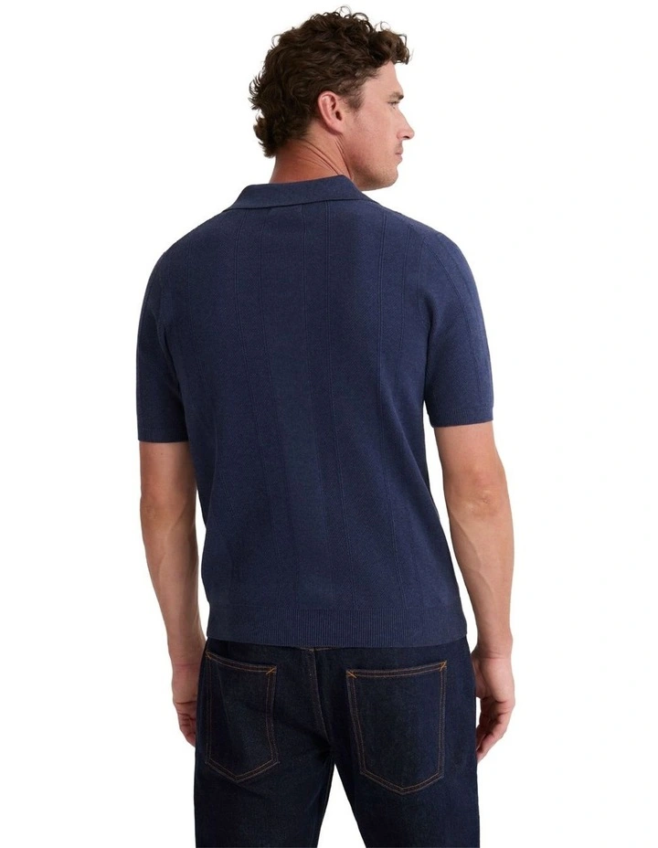 Remy Zip Neck Polo T-shirt in Navy image 2