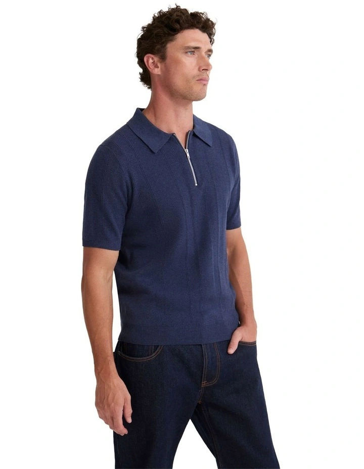 Remy Zip Neck Polo T-shirt in Navy image 3