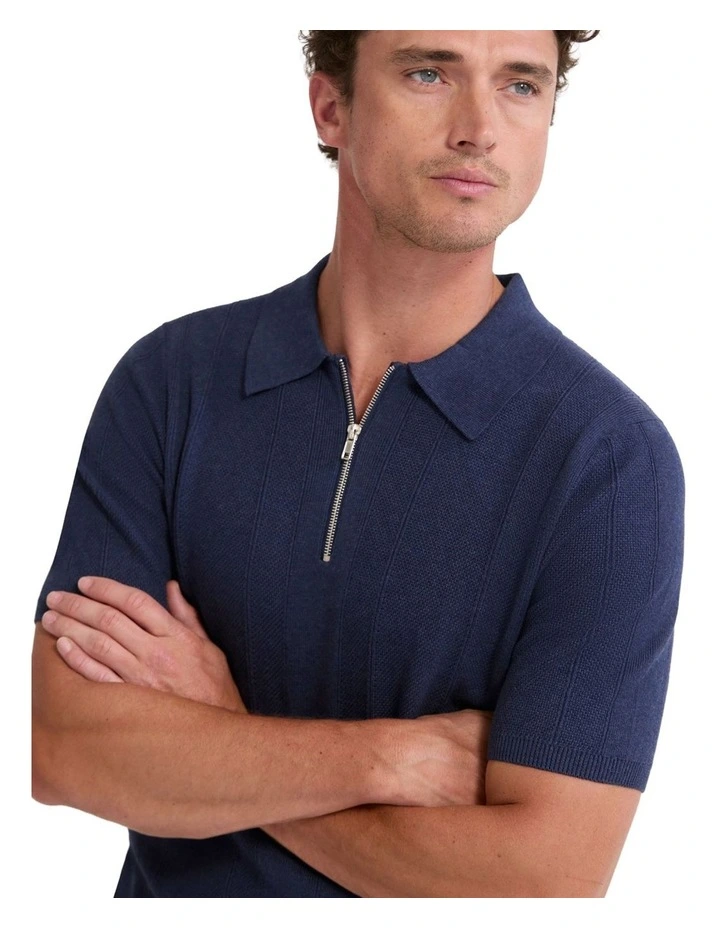 Remy Zip Neck Polo T-shirt in Navy image 4