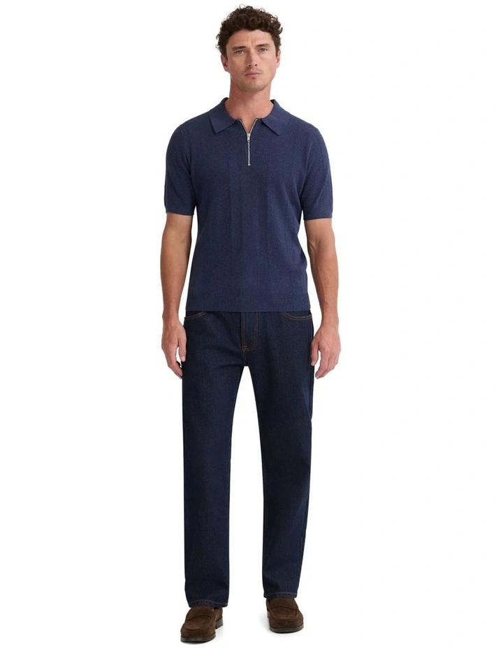 Remy Zip Neck Polo T-shirt in Navy image 5