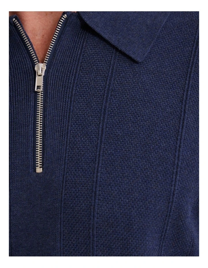 Remy Zip Neck Polo T-shirt in Navy image 6