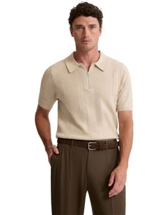 Remy Zip Neck Polo T-shirt in Pebble