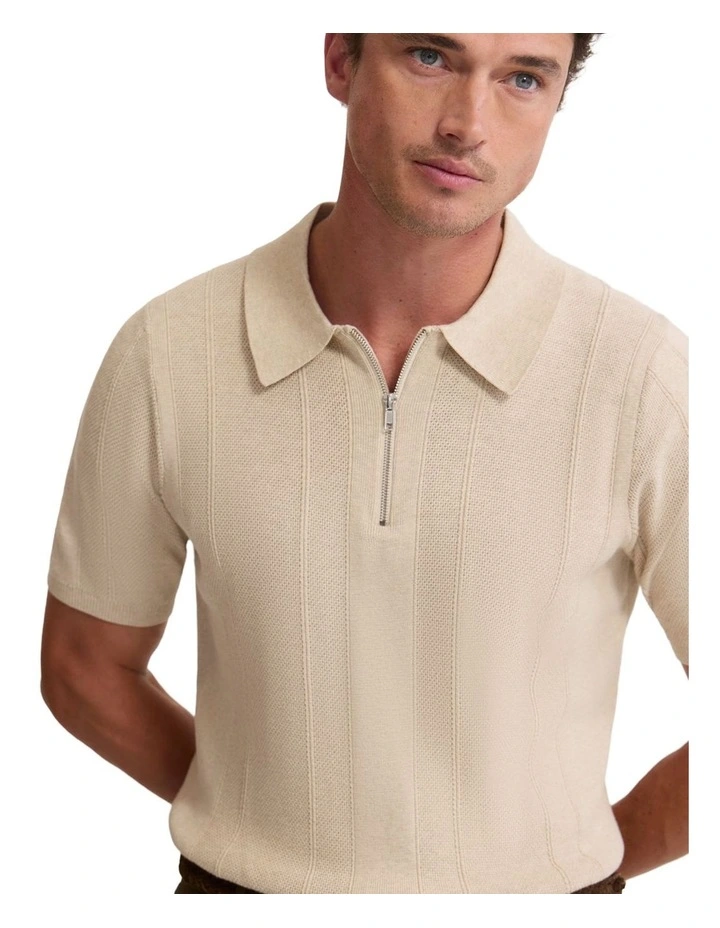 Remy Zip Neck Polo T-shirt in Pebble image 4