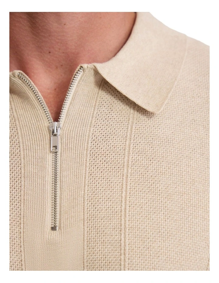 Remy Zip Neck Polo T-shirt in Pebble image 6