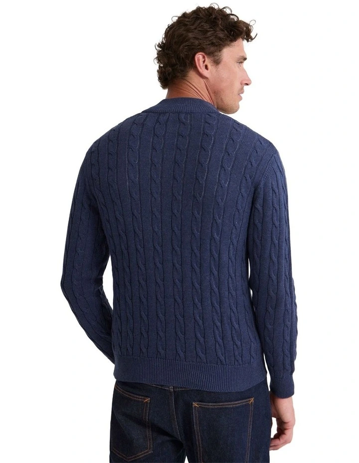 Marlon Zip Neck Cable Knit in Navy image 2