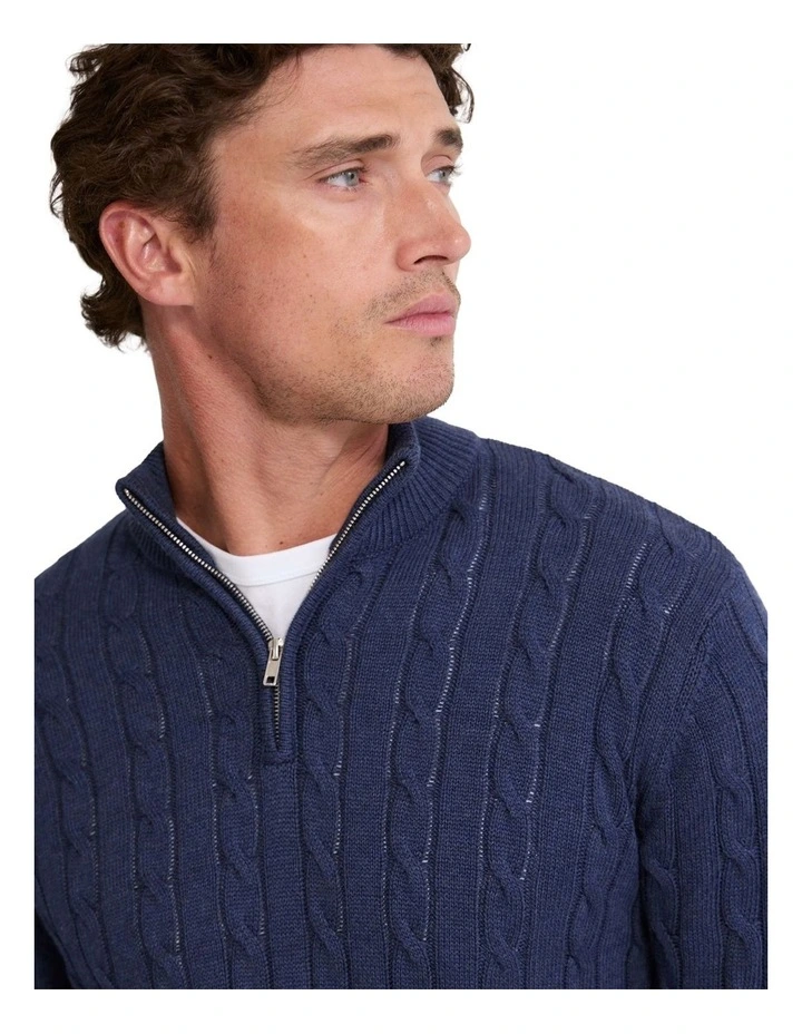 Marlon Zip Neck Cable Knit in Navy image 4