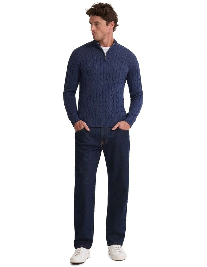 Marlon Zip Neck Cable Knit in Navy image 5