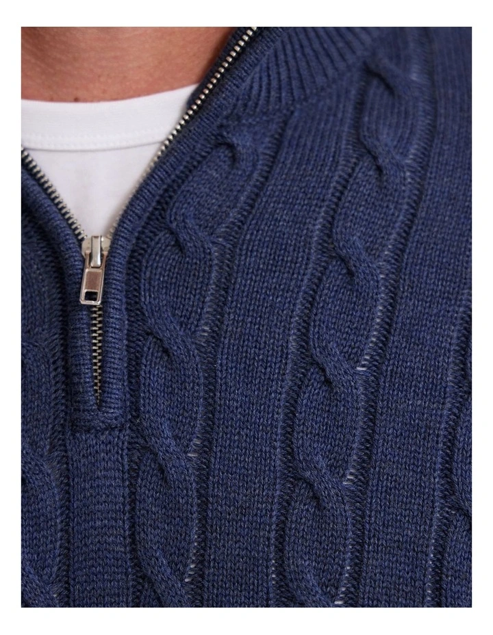 Marlon Zip Neck Cable Knit in Navy image 6
