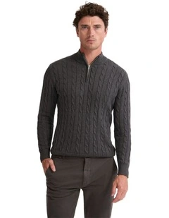 Marlon Zip Neck Cable Knitwear in Charcoal