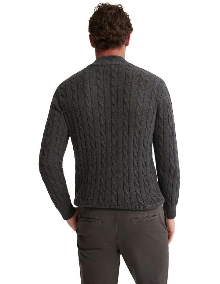Marlon Zip Neck Cable Knitwear in Charcoal image 2