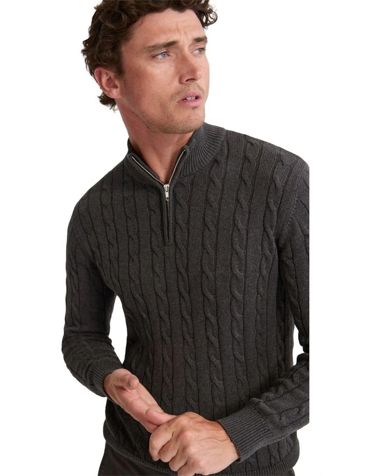 Marlon Zip Neck Cable Knitwear in Charcoal image 4