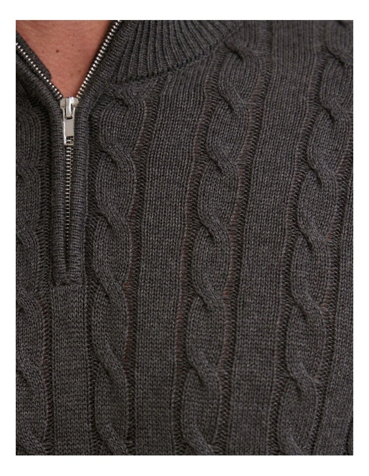 Marlon Zip Neck Cable Knitwear in Charcoal image 6