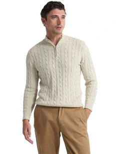 Marlon Zip Neck Cable in Ecru