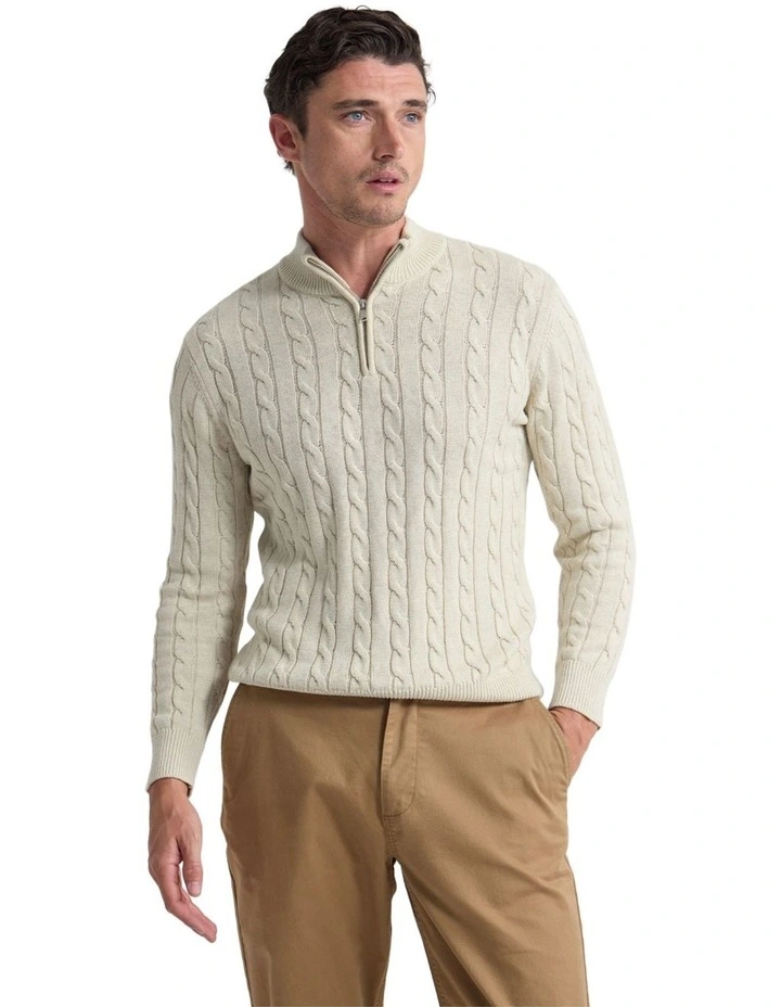 Marlon Zip Neck Cable in Ecru image 1