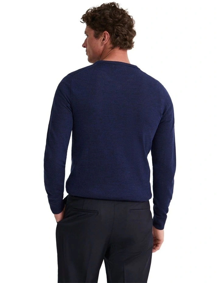 Basic V-Neck Pure Wool Pullover in Navy image 2