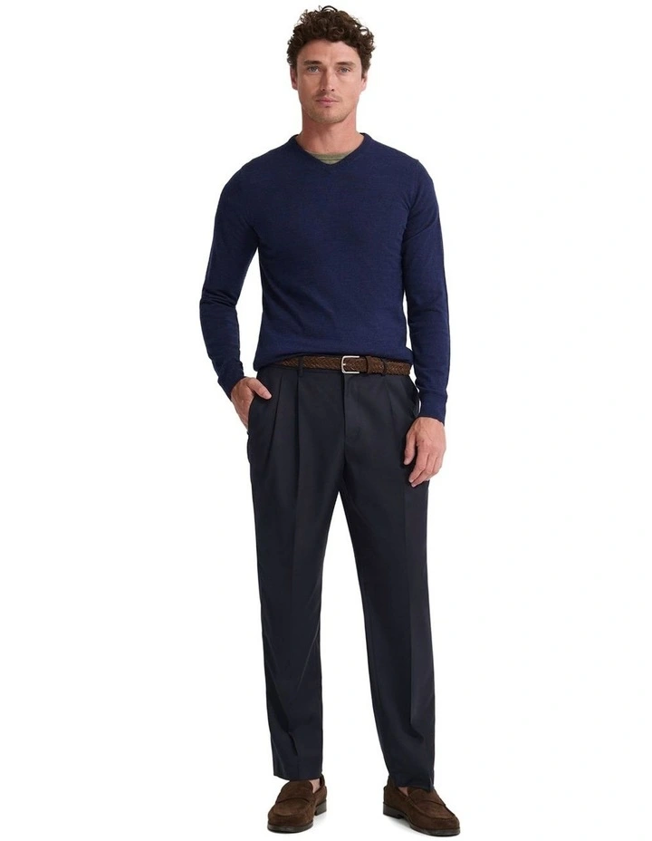 Basic V-Neck Pure Wool Pullover in Navy image 5