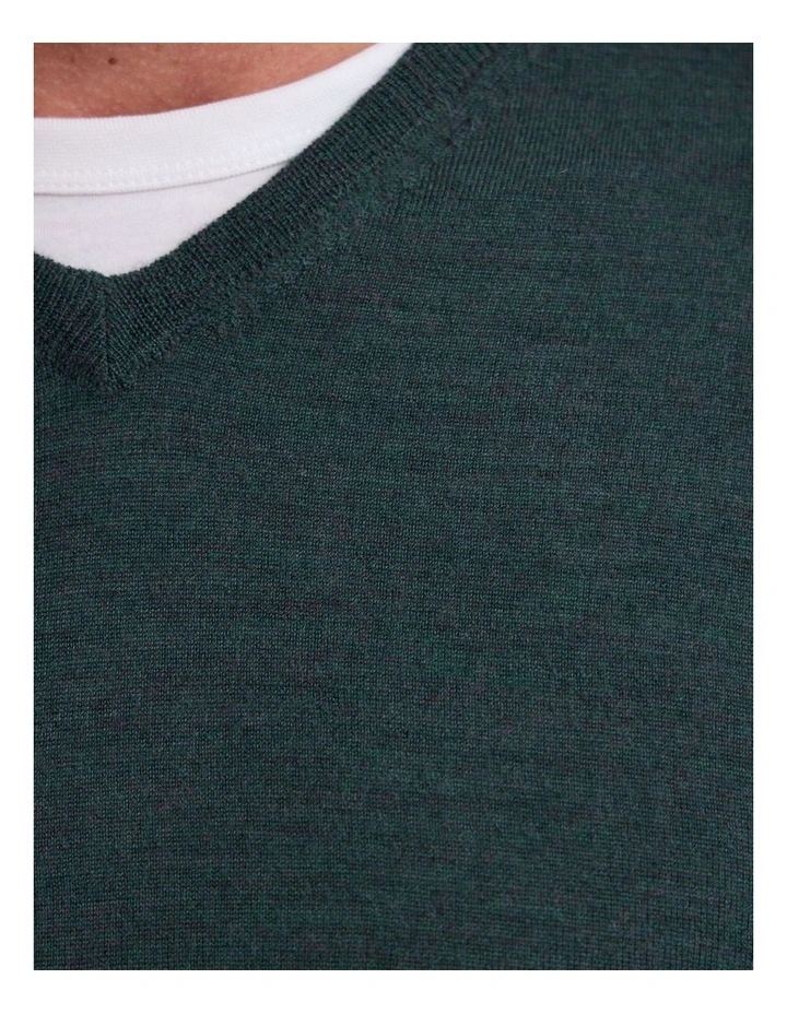 Basic V-Neck Pure Wool Pullover in Forest image 6