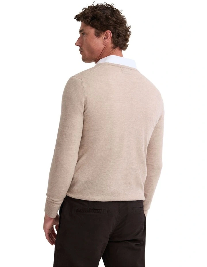 Basic V-Neck Pure Wool Pullover in Oatmeal image 2