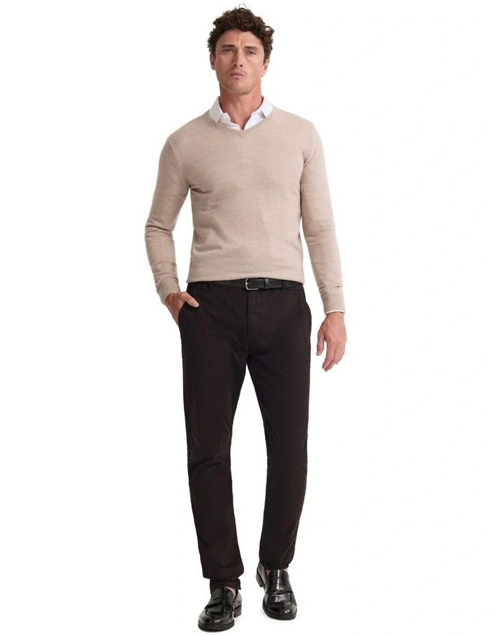 Basic V-Neck Pure Wool Pullover in Oatmeal image 5
