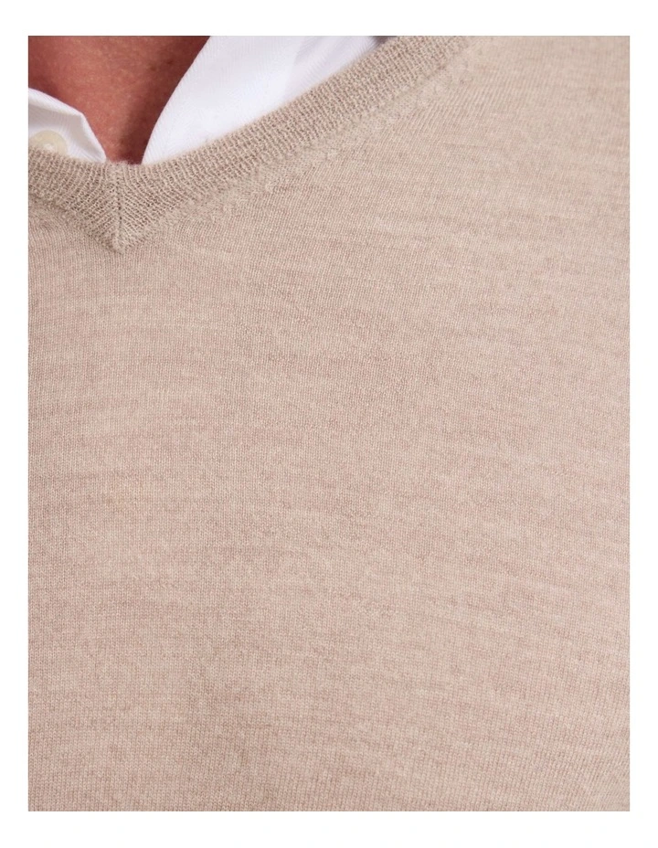Basic V-Neck Pure Wool Pullover in Oatmeal image 6